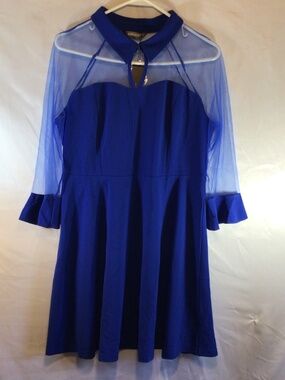 Allegra K dress royal blue size Large keyhole sheer mesh sleeve holiday goth